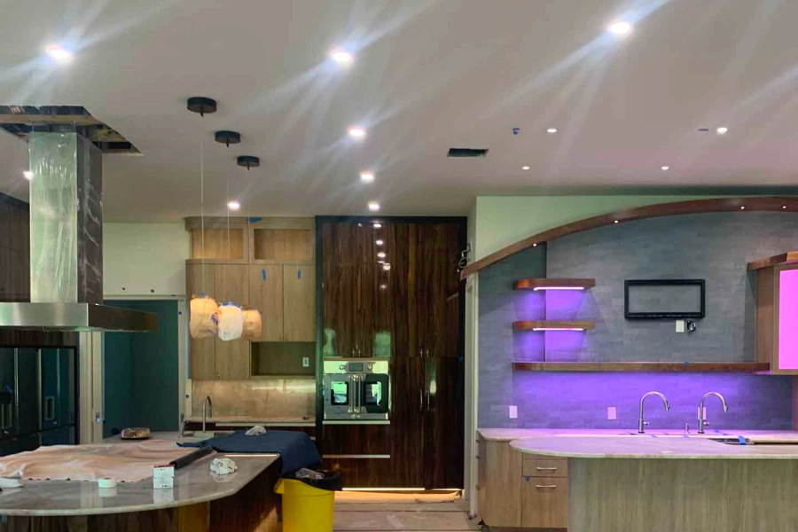 kitchen with newly installed lighting